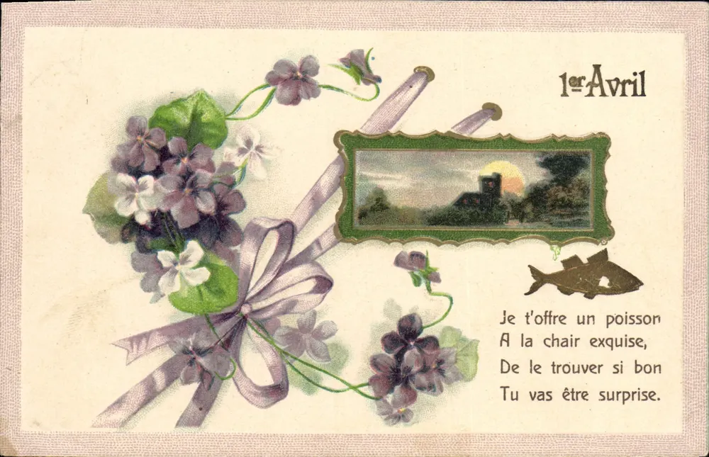 Violettblüten — Gedicht von April — Ansichtskarte - Vorderseite