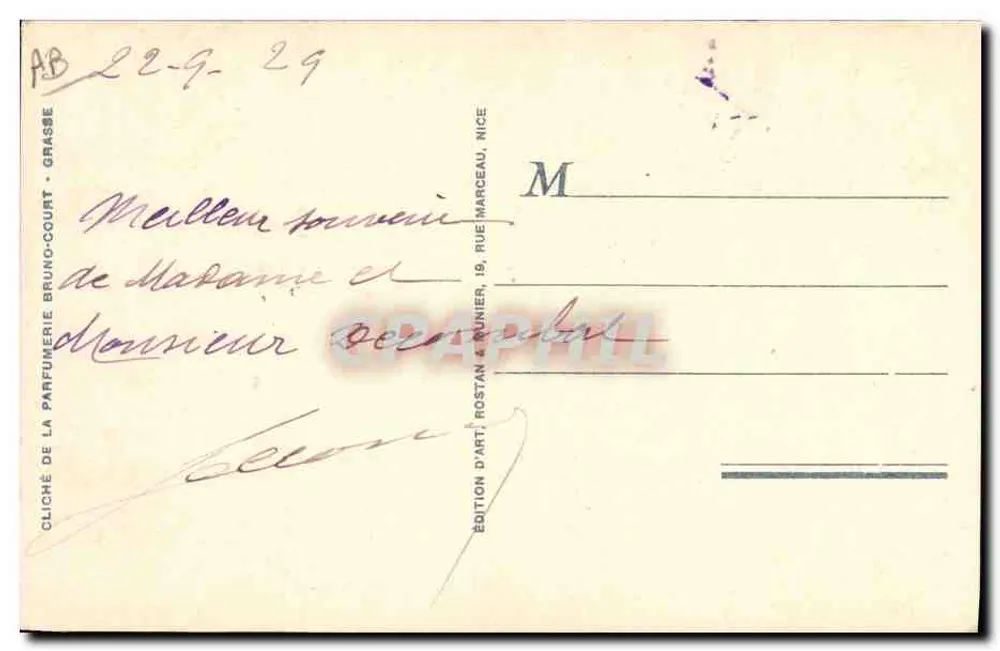 Côte d'Azur - Ernte der Tuberosen. RM — Édition Rostan & Rünier, Nice, n° 924 - Rückseite