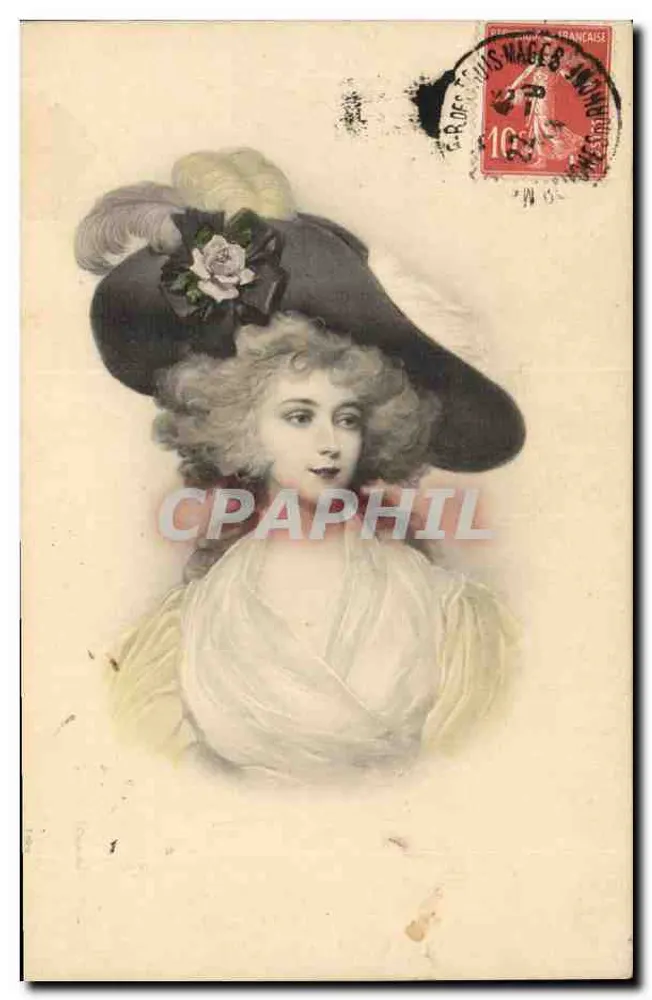 Porträt einer Frau — Hut mit Rose — Verlag E. Roes, Nr. 380 - Vorderseite