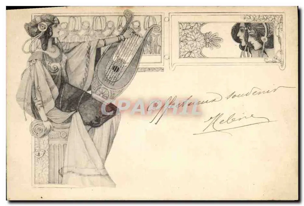 Frau, die eine Lyre spielt — Art nouveau — Verlag M. M. Vienne - Vorderseite