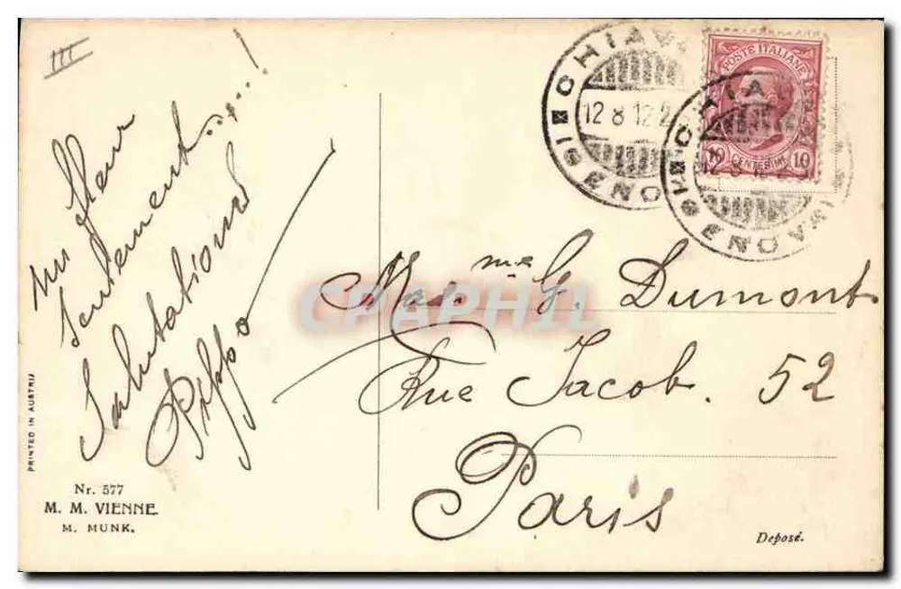 Frau, die unter Rosen sitzt — Verlag M. M. Vienne, n° 577 - Rückseite