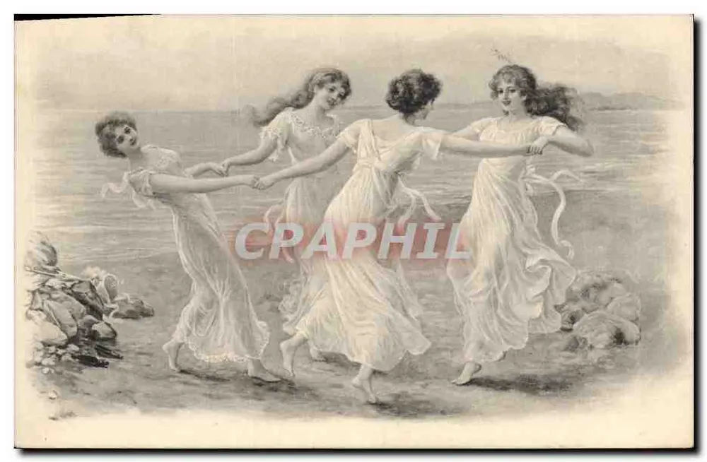 Quatro jovens mulheres dançando na praia — editor M. M. Vienne, n° 257 - Frente