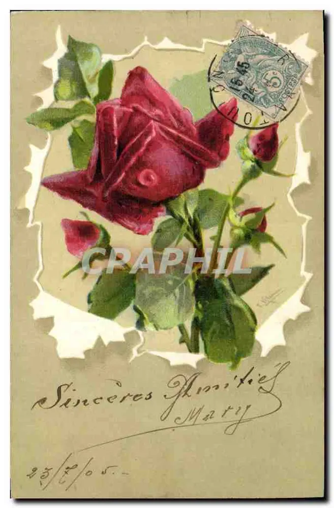 Orvalho — cartão postal com rosa vermelha — editor não visível - Frente