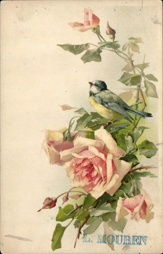 Pássaro sobre rosa — L. MOUREN - Frente