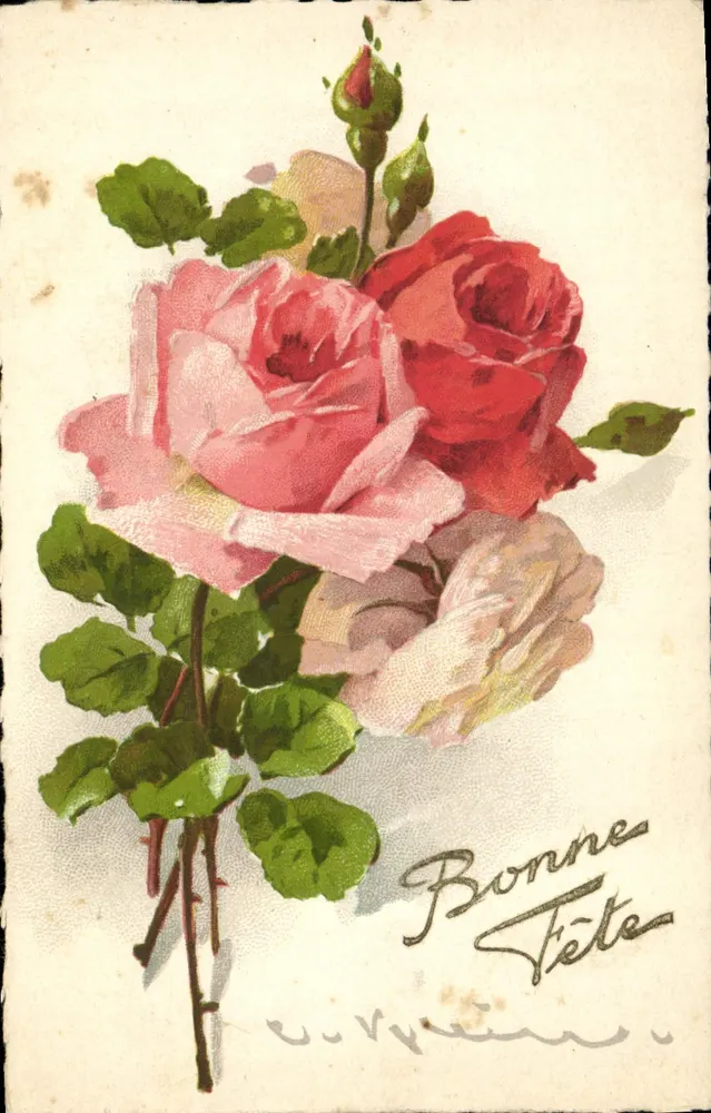Arranjo de rosas — Boa Festa — editor desconhecido, n° de série 217-1 - Frente