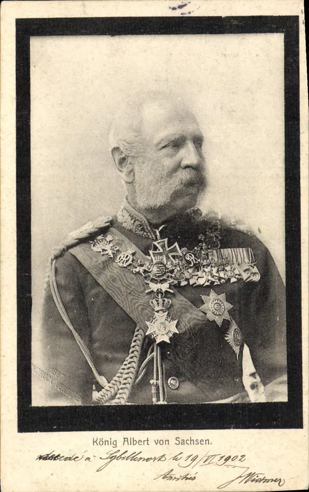 König Albert von Sachsen — retrato militar — Verlag v. G. Friedrich, Leipzig - Frente
