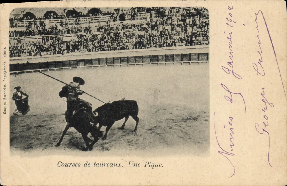 Kurs trzasków. Jedna Pique. — Nîmes — Charles Bernheim, Fotograf, Nîmes. - Awers