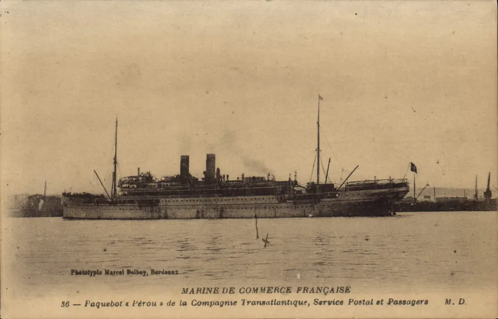 Dampfschiff « Pérou » — Transatlantische Gesellschaft — Fototypie Marcel Belbey, Bordeneux - Vorderseite