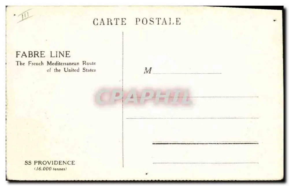 SS PROVIDENCE — nave de la línea Fabre — Fabre Line - Reverso