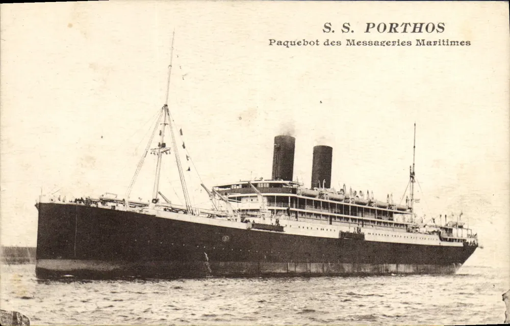 S.S. Porthos — Dampfer der Messageries Maritimes — unbekannter Verleger, Seriennummer nicht sichtbar - Vorderseite