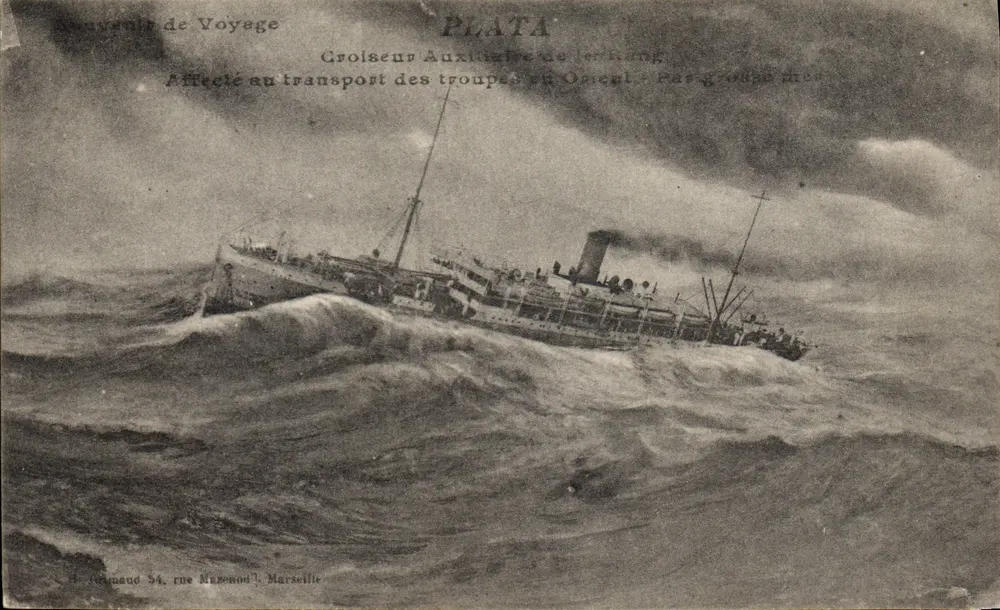 Hilfskreuzer PLATA — Für den Transport von Truppen nach Osten — Auf hoher See — Verlag: H. Gouinaud, rue Magenod, Marseille - Vorderseite