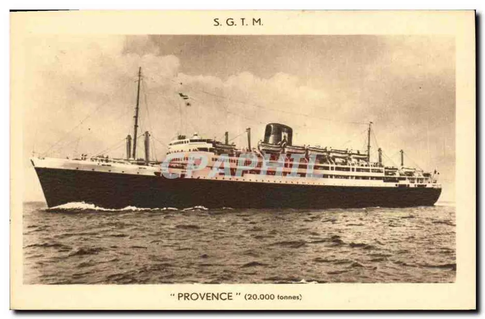 O navio de passageiros "Provence" — 20.000 toneladas — S.G.T.M. — editor Alidry, Marselha - Frente