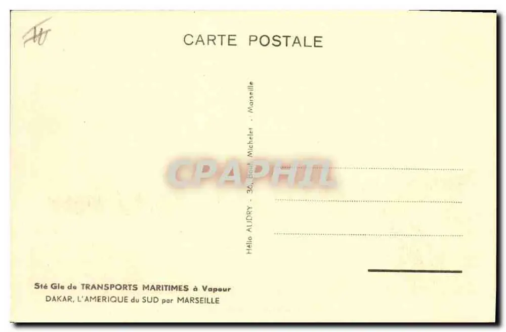 O navio de passageiros "Provence" — 20.000 toneladas — S.G.T.M. — editor Alidry, Marselha - Verso