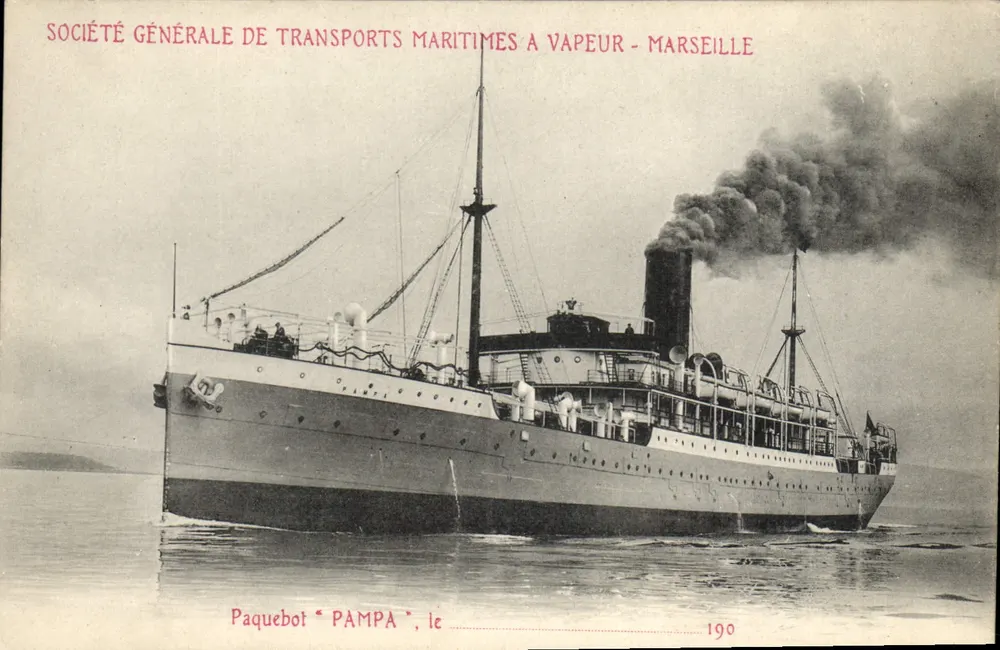 Navio de passageiros "PAMPA" — Sociedade Geral de Transportes Marítimos a Vapor — Marselha — 1900 - Frente