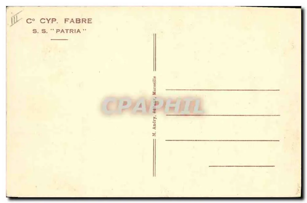 S.S. 'Patria' — Côte d'Azur — C° CYP. FABRE - Rückseite