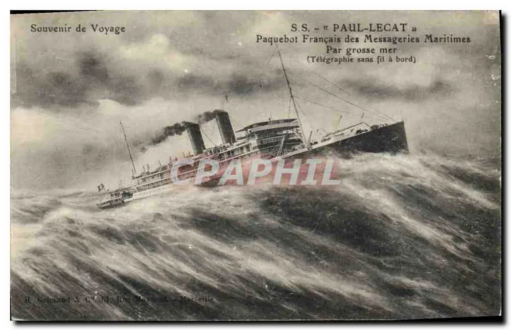 S.S. « PAUL-LECAT » — Französischer Liner der Messageries Maritimes — R. Gelpmand & Cie, Rue du Nord, Marseille - Vorderseite