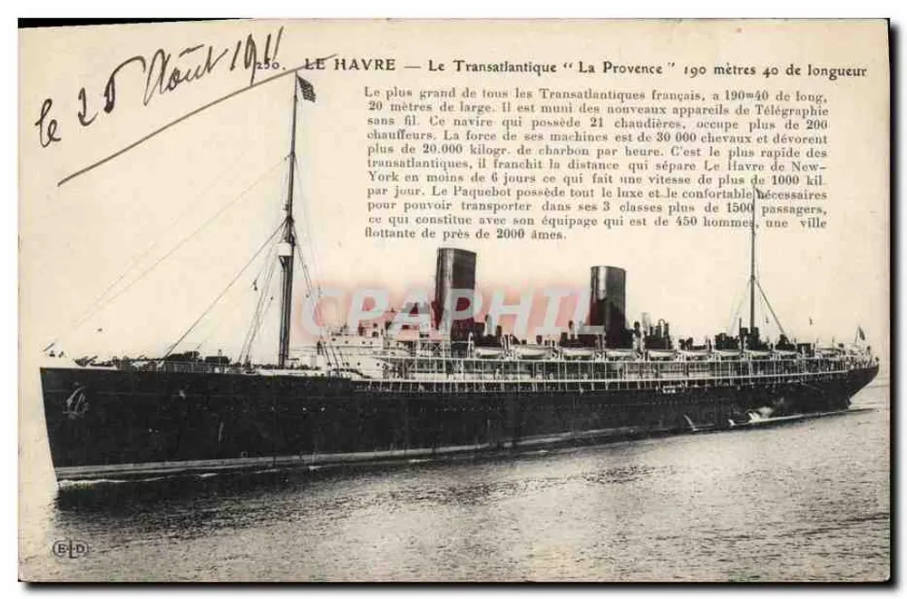 Le Havre — Der Transatlantiker "La Provence" — Verlag B-D, Nr. 250 - Vorderseite