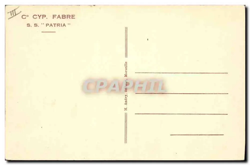 S.S. 'Patria' — Côte d'Azur — C° Cyp. Fabre - Rückseite