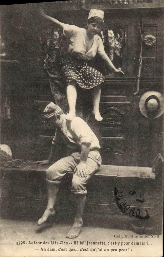 Ao redor dos Lits-Clos — Cena cômica com mulher e homem — Coleção E. Hamonic, St-B. - Frente