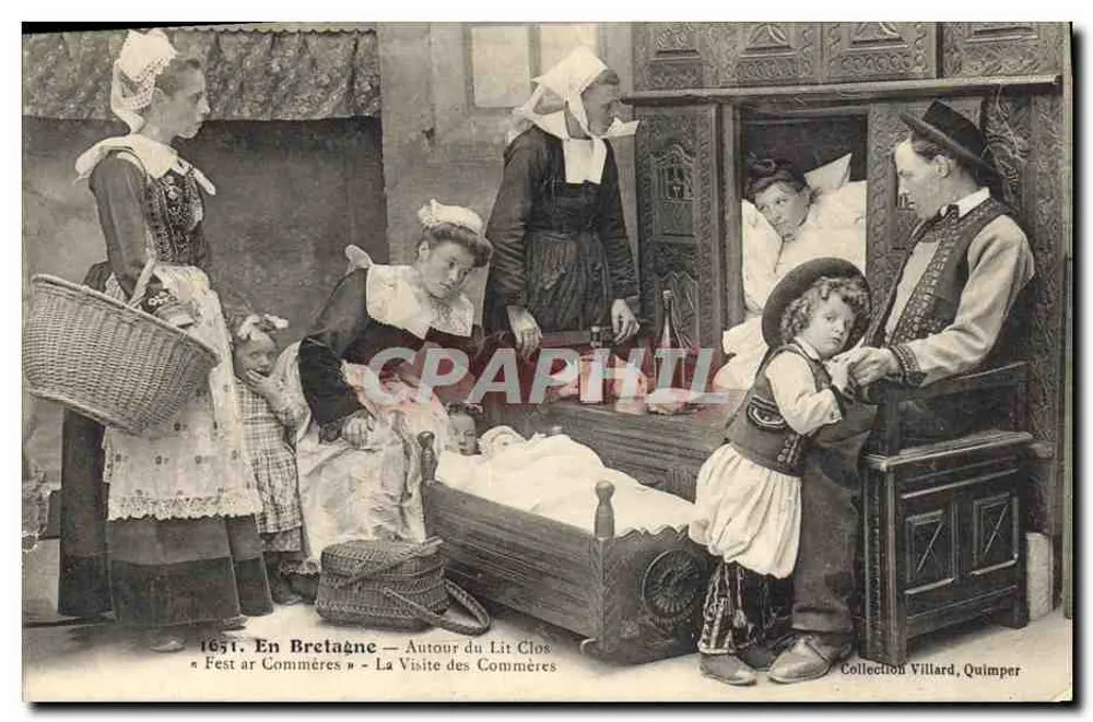 Na Bretanha — Ao redor do Lit Clos — A Visita das Comères — Coleção Villard, Quimper - Frente