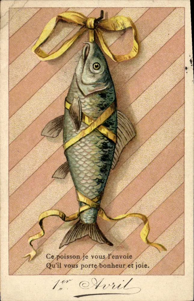 Poisson décoré d'un ruban — carte d'Avril — éditeur non visible - Vorderseite