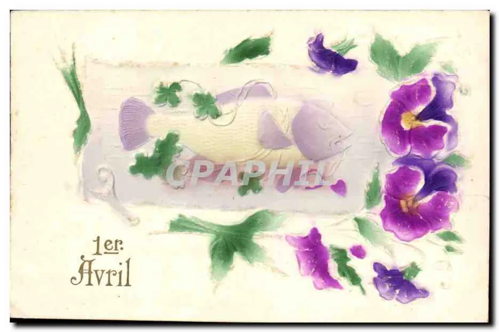 Poisson et violettes — Carte de Pâques — Éditeur : 'C. L. B.' (imprimé en bas à droite du verso) - Vorderseite