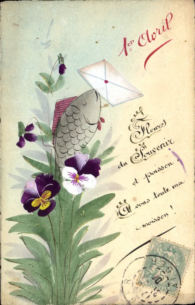 Fisch und Blumen — 1. April — Verlag nicht sichtbar - Vorderseite