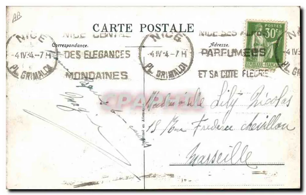 Côte d'Azur — Cueillette du Jasmin — Éditeur : Correspondance des Elegances Mondaines - Rewers