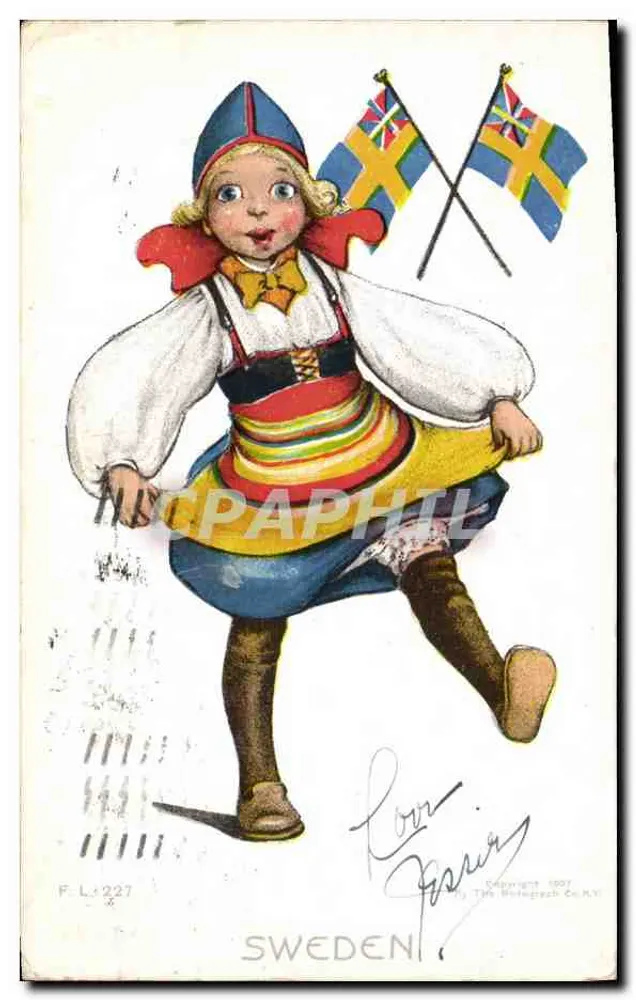 Schwedische Tänzerin — folkloristisches Kleid — Éditeur The Rotograph Co. N.Y. City, n° F.L.227 - Vorderseite