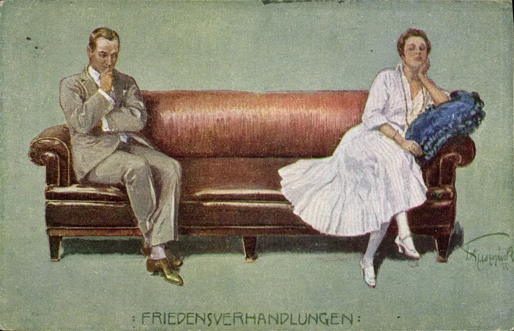 Friedensverhandlungen — Szene von Friedensgesprächen — Zeichnung von K. Kuppingh - Vorderseite