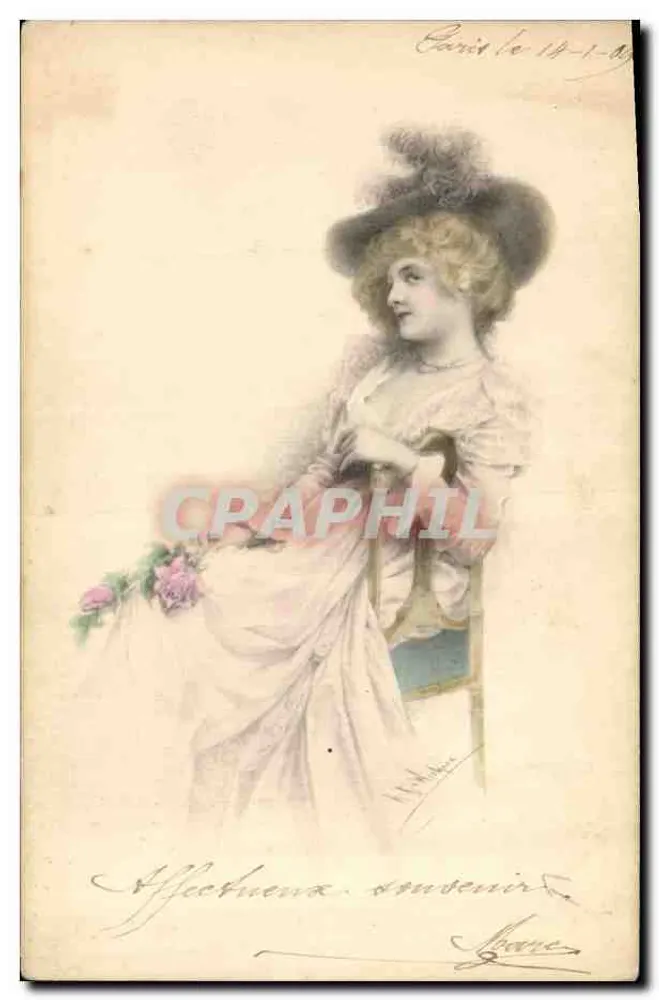 Junge Frau in einem Kleid im Stil des Jugendstils — Paris — M.M. Vienne, Nr. 199 - Vorderseite