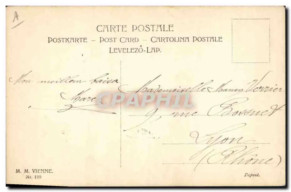 Junge Frau in einem Kleid im Stil des Jugendstils — Paris — M.M. Vienne, Nr. 199 - Rückseite