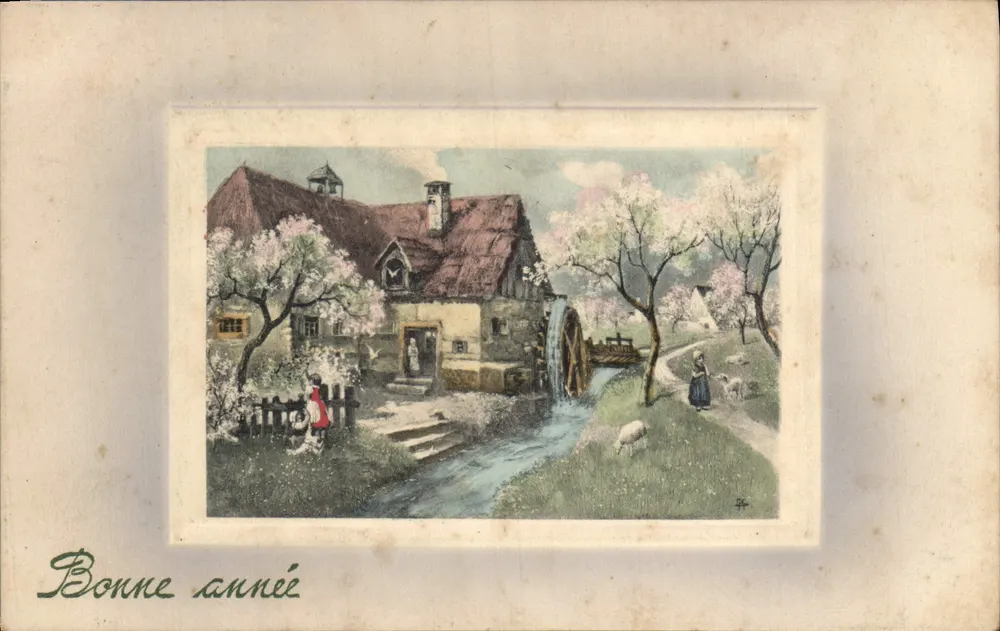 Wassermühle mit Frühlingsszene — V. K., Wien 4069 - Vorderseite