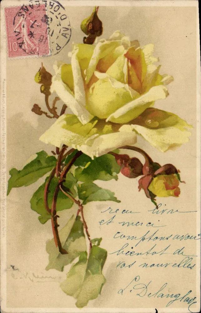 Rosa amarela — ilustração — editor: Fresson & Cie, Leipzig, série 1386 - Frente