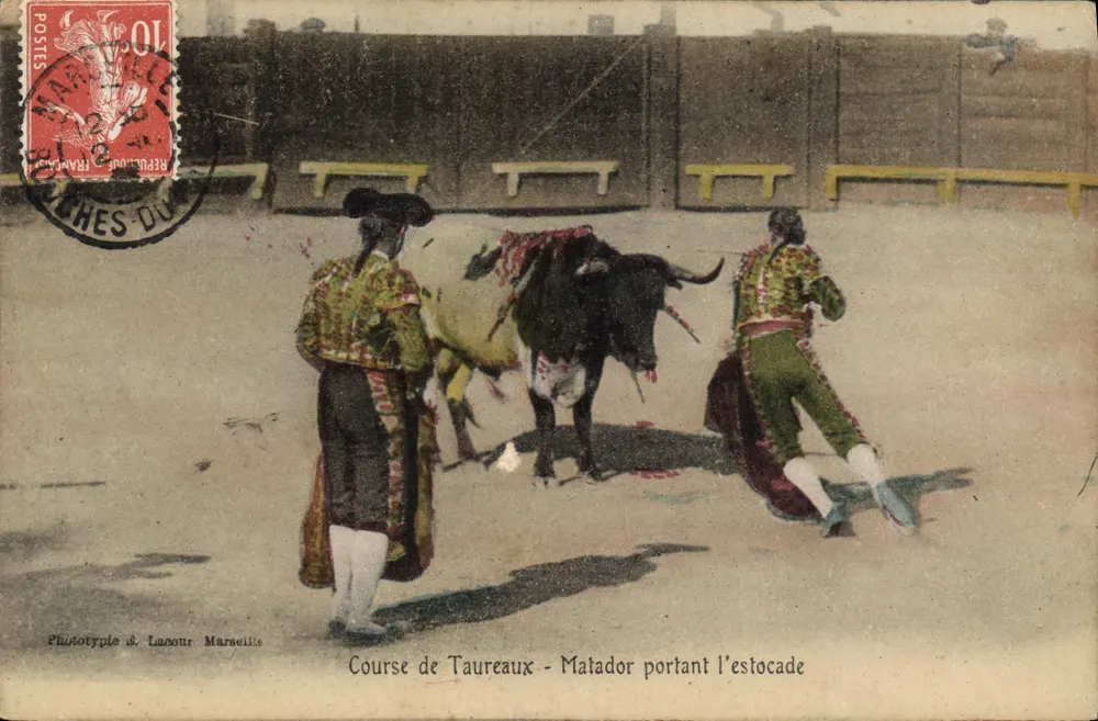 Stierkampf - Matador beim Estocade — Phototypie d. Lacoour, Marseille - Vorderseite
