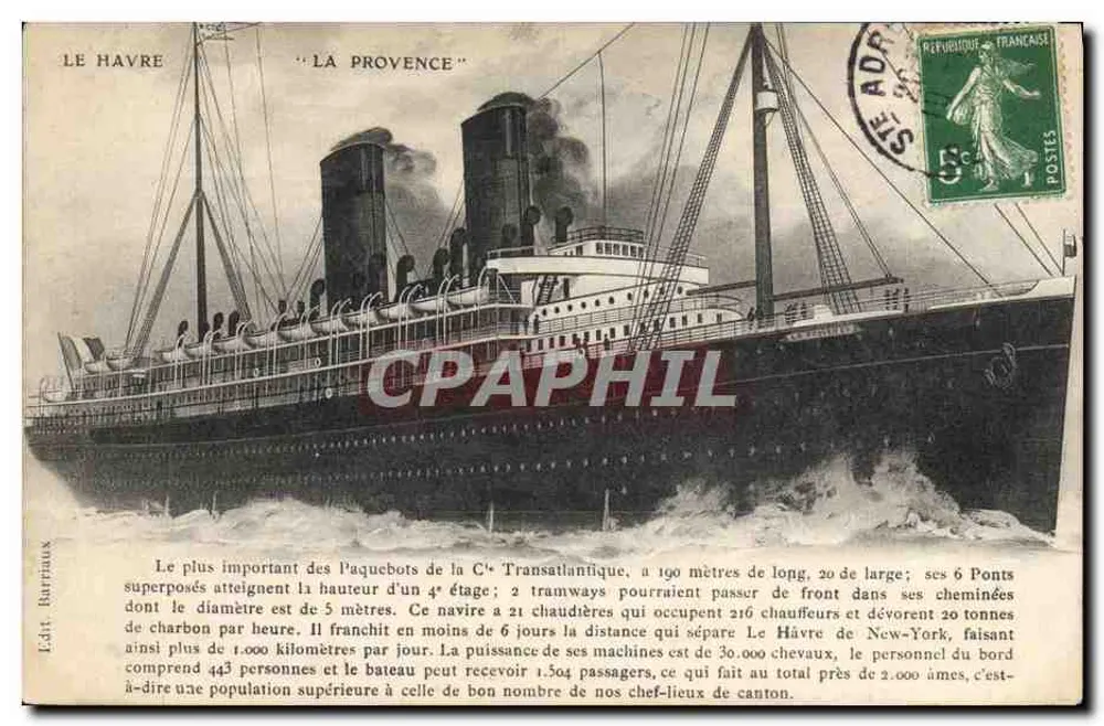 Le Havre — Der Dampfer "La Provence" — Verlag Barfaux - Vorderseite