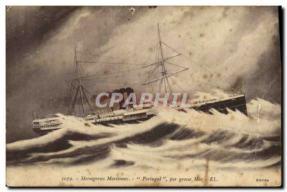 Der "Portugal" — bei stürmischem Meer — Messageries Maritimes, Verlag SUPRA, n° 1079 - Vorderseite