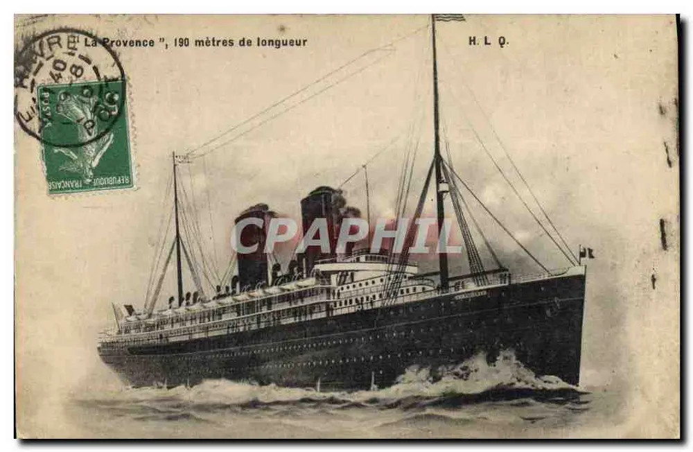 O navio de passageiros "La Provence" — 190 metros de comprimento — H.L.Q. - Frente