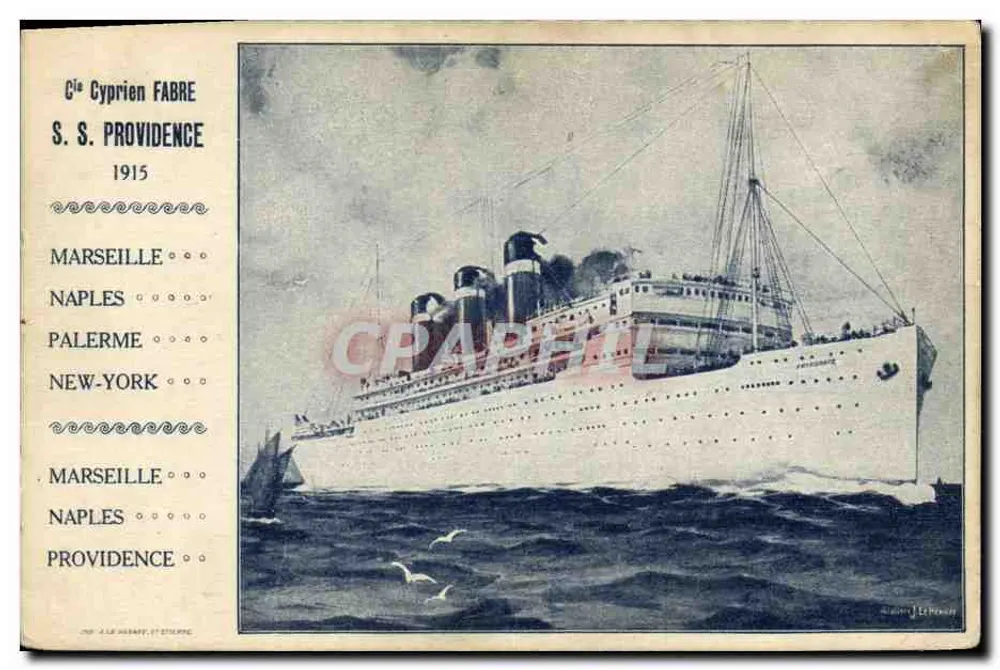 S.S. Providence — Dampfschiff der Gesellschaft Cyprien Fabre, 1915 — Verlag J. Le Barbey, 27 Straßburg - Vorderseite