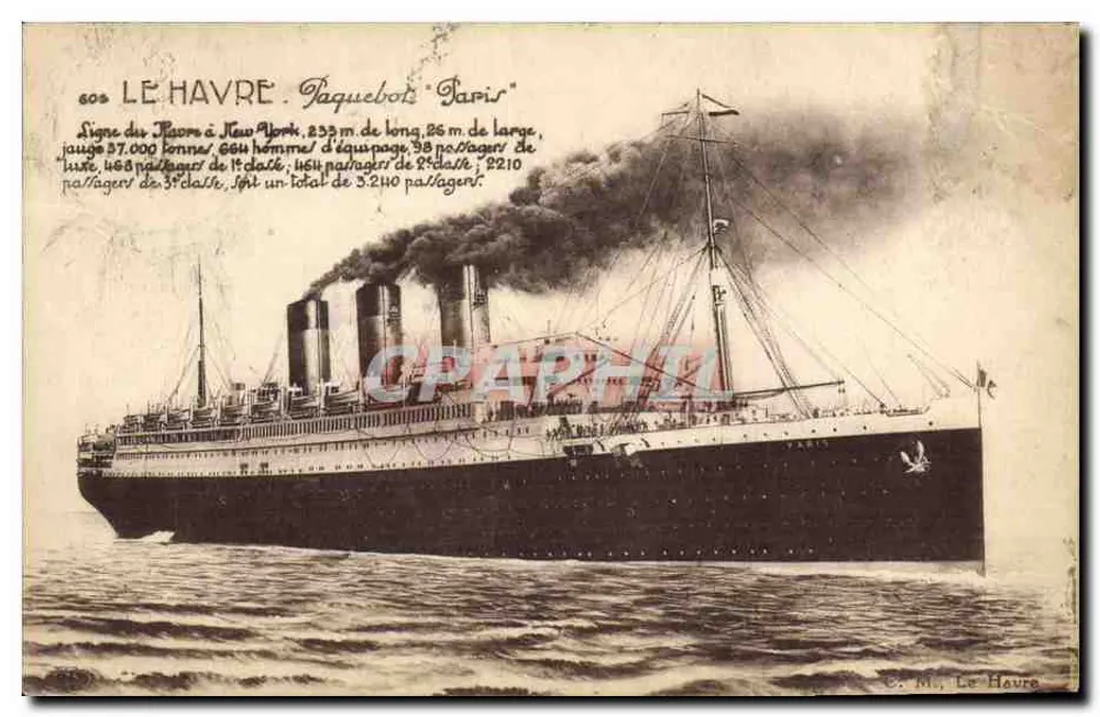 Dampfschiff "Paris" — Sire du Havre nach New York — C. M., Le Havre - Vorderseite