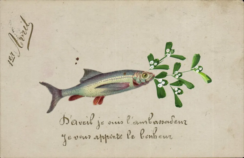 Fisch, Botschafter des Glücks — farbige Illustration — Verlag unbekannt - Vorderseite