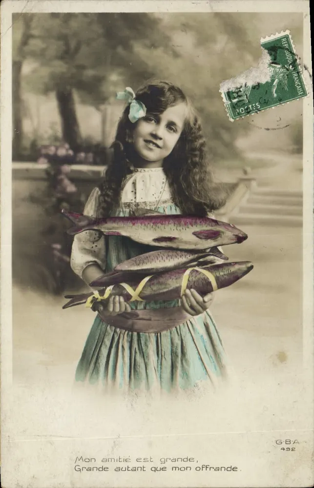 Mädchen mit Fischen — Drucktext — G.B.A. 492 - Vorderseite