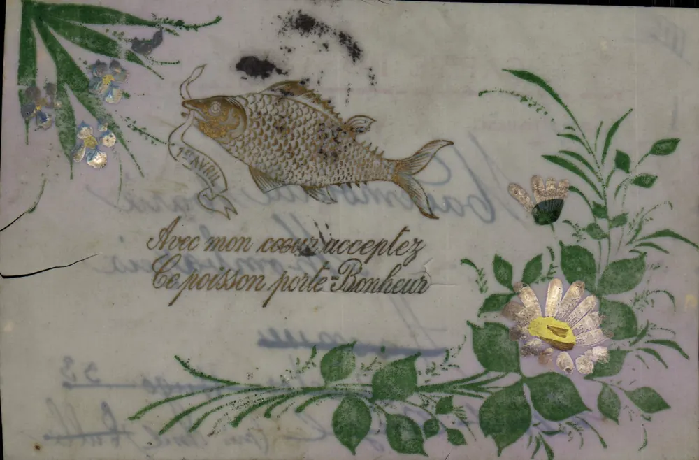 Glücksfisch — Dekorative Karte mit Fisch und Blumen — unbekannter Verlag - Vorderseite