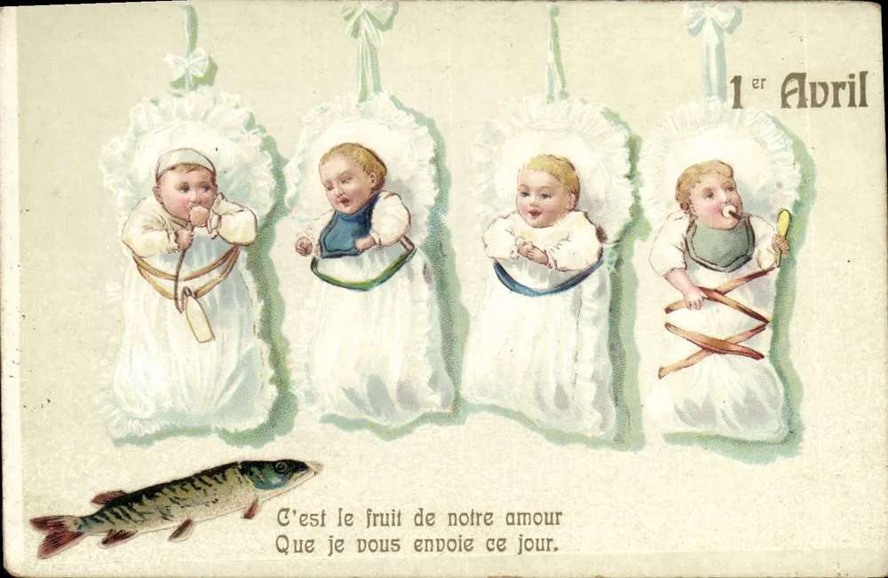 Vier Babys in Körben — 1. April — Serie 5014 - Vorderseite