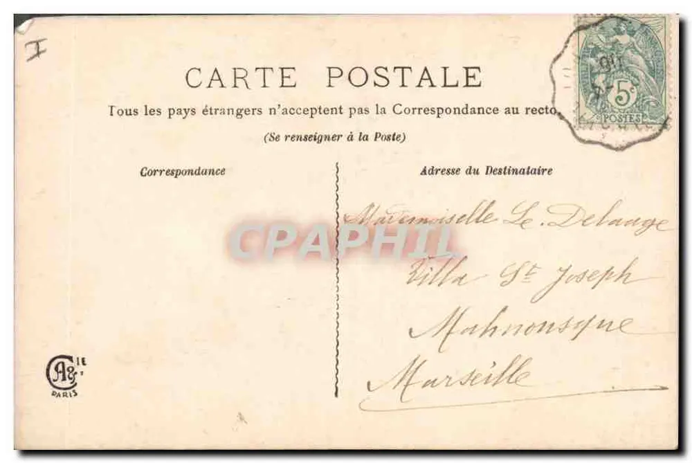 Ansichtskarte — gedruckter Text und handschriftliche Adresse — Verleger CAILLE PARIS - Rückseite