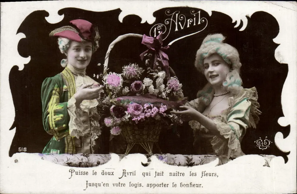 Zwei junge Frauen in historischem Kleid — 1. April — Verlag ELD n°518 - Vorderseite