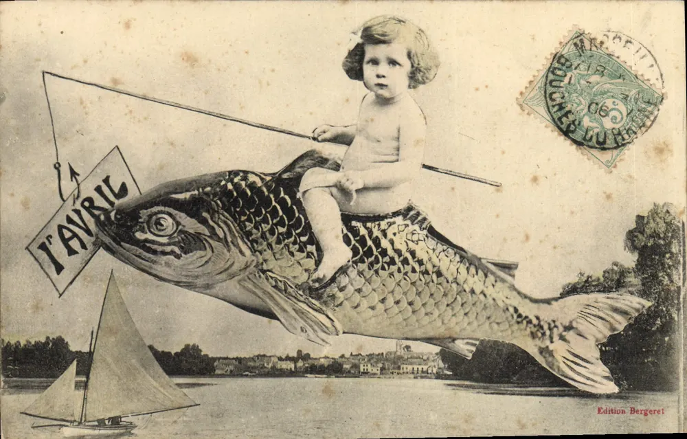 Kind auf einem Fisch — Oster-Spiel — Edition Bergeret - Vorderseite