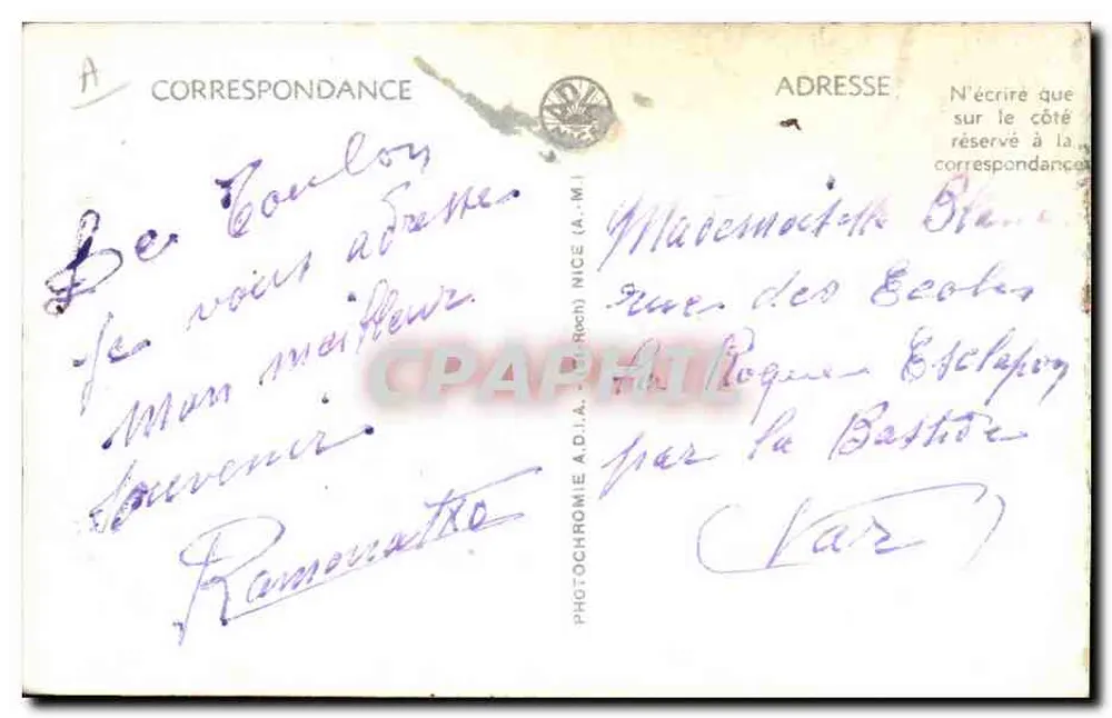 A Costa Azul — Campo de Narcisos — Photochromie A.D.I. n°13313 - Verso