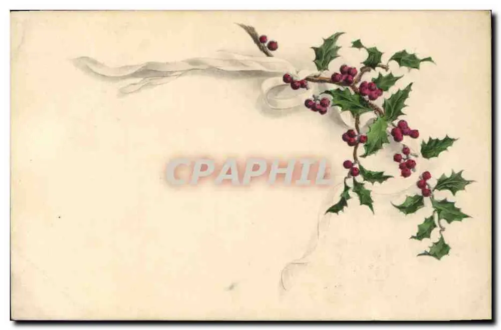 Houx e fita — cartão de Natal — H. Christ, Viena, Nr 105 - Frente
