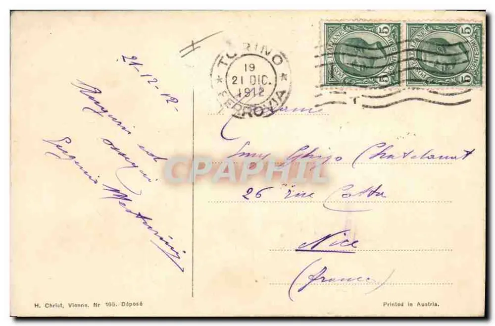 Houx e fita — cartão de Natal — H. Christ, Viena, Nr 105 - Verso